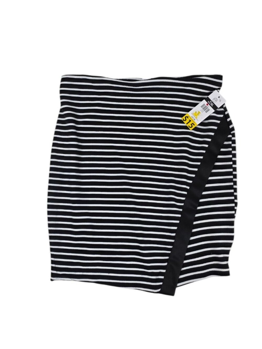 Contenta Striped Mini Skirt, Black, White, Size XL , Pull On